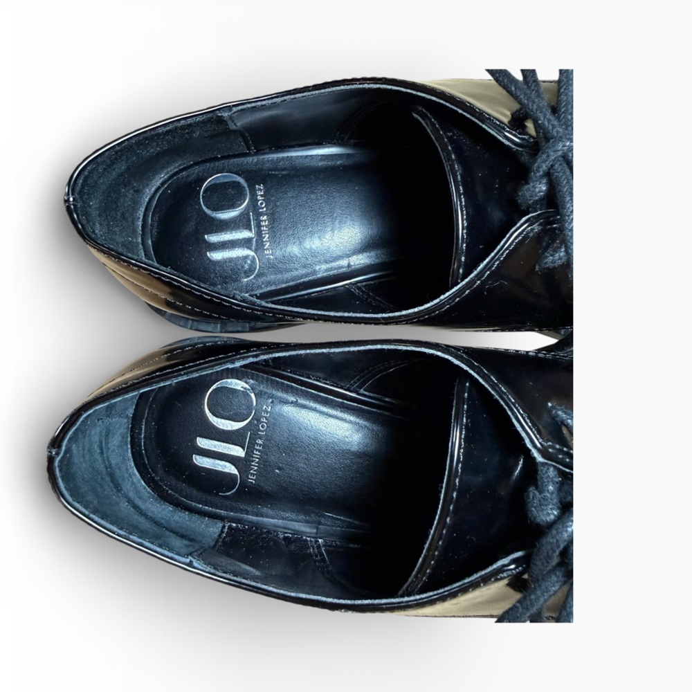 JLO Jennifer Lopez Black Patent Leather Oxford Shoes Chunky Sole, Size 7.5 M EUC - Picture 5 of 14